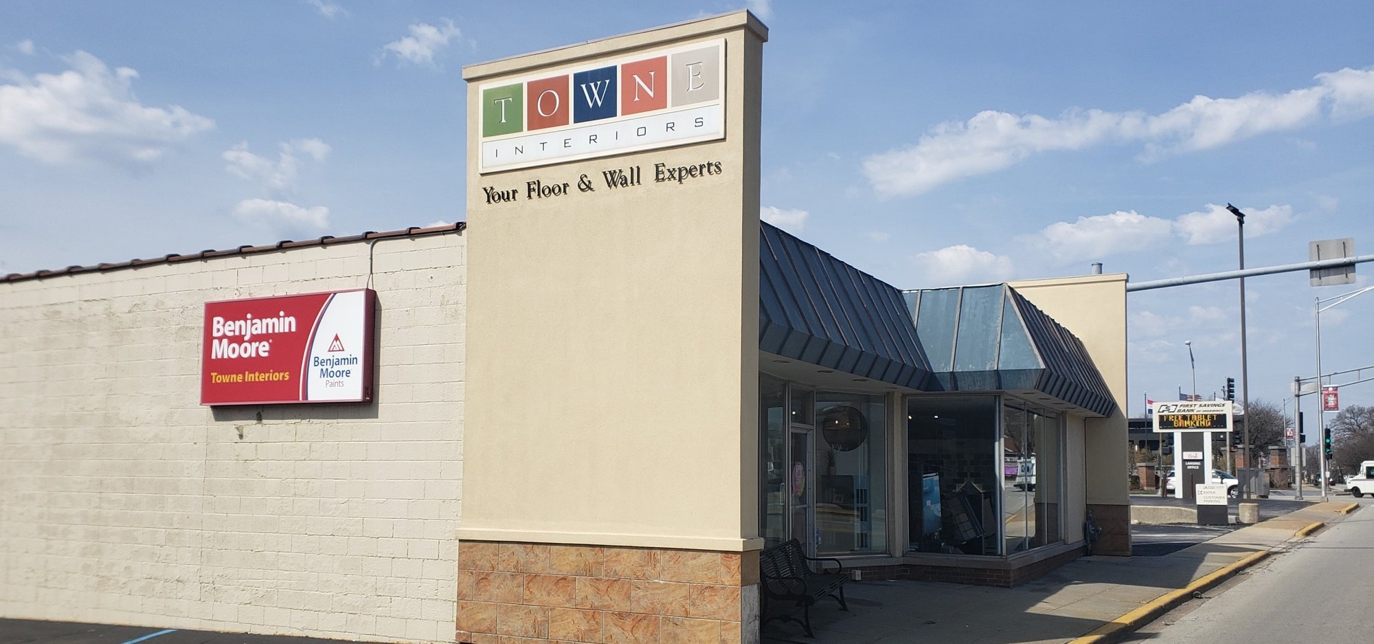 The Towne Interiors storefront on Ridge Road in Lansing, Illinois
